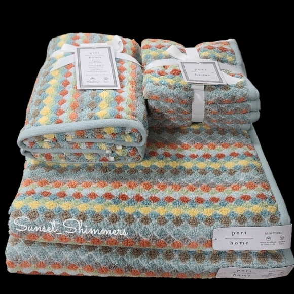 8pc Peri Home Multicolored  Diamond Mosaic Tile Bath Hand Washcloth Towel Set - Picture 1 of 9